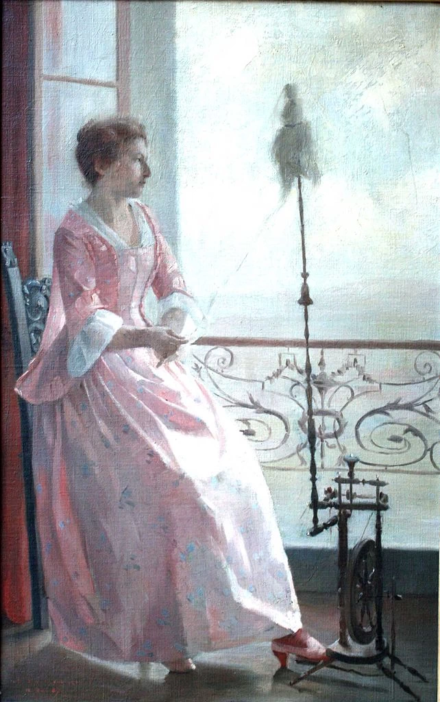 René Schützenberger - Giovane donna che fila vicino alla finestra